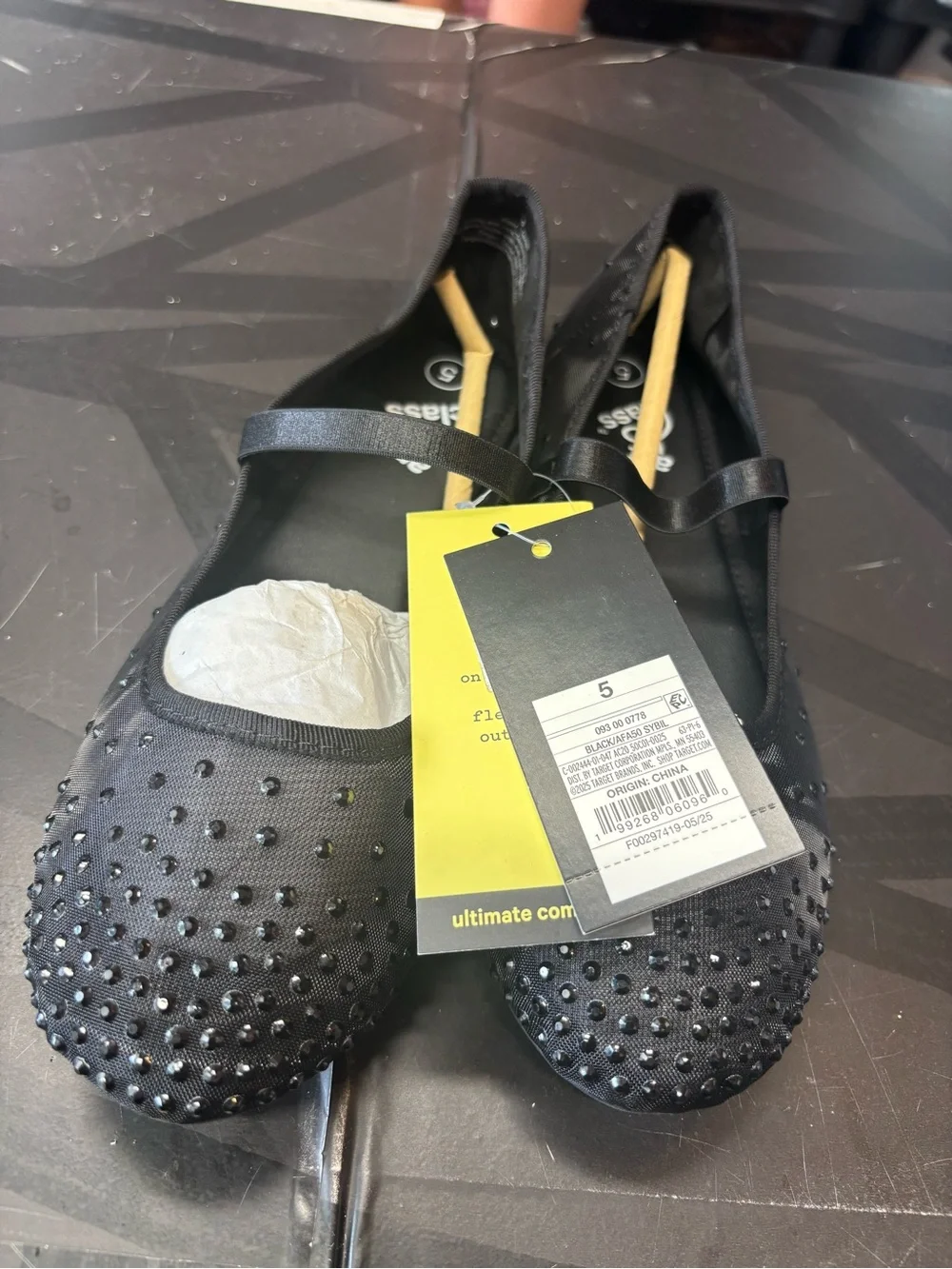 art class Black Crystal-Accent Mary Jane Flat b161s